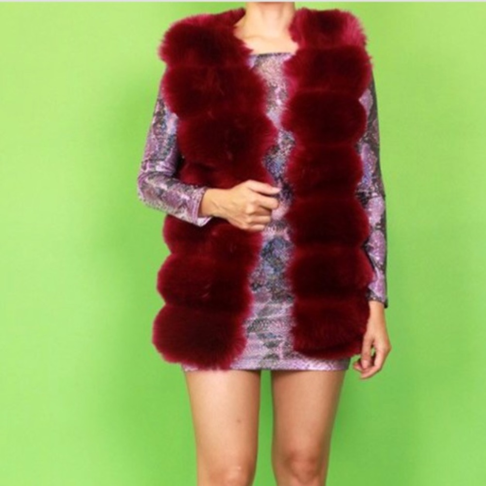 Burgundy Faux Fur Vest - Picture 3 of 5